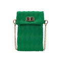 Fashionable green quilted knit shoulder bag with gold chain strap and turn-lock closure - Green