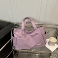 Grande borsa tote minimalista in nylon viola con manici larghi per l'ufficio in inverno - Viola
