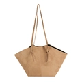 Vintage light brown tote bag with oversized silhouette and stylish knotted handle detail - Khaki
