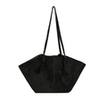 Retro black tote bag in matte suede texture with elegant knotted shoulder strap detail - Black