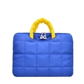 Blue quilted 14-inch laptop handbag with contrasting yellow handles and square texture - Small / Blue