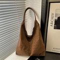 Bolso tote vintage de ante con estampado de leopardo, gran capacidad y asa ancha - Marrón