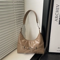 Vintage brown oil-wax leather tote bag with silver metal buckles and wide shoulder strap - Khaki