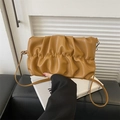 Caramel brown ruched cloud crossbody bag with thin shoulder strap in soft PU leather - Brown