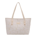 Elegante cremefarbene Tote-Bag mit Goldstickerei und Plissee-Textur für den Winter - Weiß Ohne Anhänger