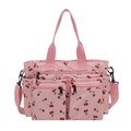 Sac fourre-tout rose imprimé cerises avec poches zippées et bandoulière réglable - Rose