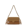 Borsa a tracolla vintage in pelle marrone con chiusura dorata e catena - Marrone