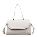 Borsa a tracolla bianca testurizzata con manico e hardware dorato in vista frontale - Bianco