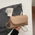 Elegant apricot mini square handbag with top handle and gold hardware in PU leather - Khaki
