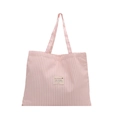 Roze en wit gestreepte canvas tote bag met centrale stoffen patch voor casual gebruik - Roze