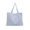 Simple blue and white striped canvas tote bag with woven label for daily commuting - Light Blue