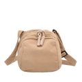 Beige corduroy shell bag with dual zippers and adjustable shoulder strap for women - Khaki