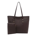 Minimalist brown faux leather tote bag set with matching small zipper pouch - Brown