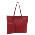 Minimalist red faux leather tote bag set including large main bag and zipper pouch - Red