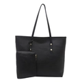 Two-piece black tote bag set in pebble leather finish with gold rivet details - Black