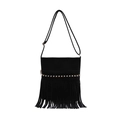 Sac bandoulière noir avec franges, clous dorés et bandoulière réglable élégante - Noir
