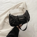Retro black pleated underarm bag with decorative metal buckle in high-quality PU leather - Brown