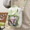 Mini cream and green ita crossbody bag with clear window for anime pins and dolls - Green