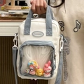 Mini white ita crossbody bag with clear window and nylon finish for cute accessories - Blue