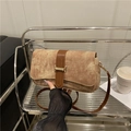 Sac baguette rétro français en toile marron délavée avec boucle en métal doré - Kaki