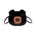 Sac ours en peluche noir mignon avec museau en cuir marron et texture douce en fourrure - Noir