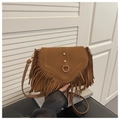 Bohemian brown suede fringe crossbody bag with gold hardware and tassel accents - Brown