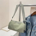Minimalist bean green nylon crossbody bag with adjustable wide strap and side label - Green