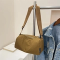 Retro mustard yellow nylon cylinder crossbody bag with wide adjustable shoulder strap - Brown