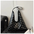 Sac hobo noir en cuir avec rivets dorés et bandoulière large de grande capacité - Noir
