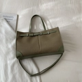 Olive green and coffee woven tote bag with a retro buckle and large capacity for women - No Pendant / Green