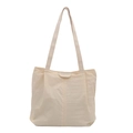 Grand sac cabas minimaliste en toile beige avec écusson en cuir mode élégant - Blanc