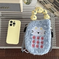 Petit sac à bandoulière en peluche bleu clair avec broderie lapin et bandoulière - Téléphone