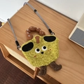 Sac à bandoulière lapin en peluche vert herbe avec sangle réglable et yeux rigolos - Chien Poire Verte
