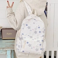 Star pattern school backpack for girls with colorful star prints on white canvas fabric - Blue And Pink Star Pattern