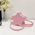 Pink star-shaped mini crossbody bag in PU leather with gold zipper and fashion logo - Pink