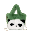 Bolso de panda de peluche verde con textura de piel sintética y cadena dorada larga - Verde