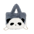 Bolso de peluche con diseño de panda gris y blanco con cadena de metal dorado - Azul