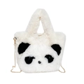 Bolso tipo cubo de peluche de panda con piel sintética blanca y cadena dorada - Blanco Roto