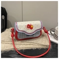 Blauw-wit geruite crossbodytas met rood appelmotief en een leuk polkadot patroon detail - Zachtblauw