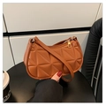 Detail of a brown quilted hobo bag with gold zipper and textured synthetic leather - Brown
