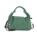 Minimalist green faux suede ruched handbag with heart charm and detachable strap - Green with Pendant
