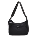 Sac bandoulière demi-lune en nylon noir avec poche à cordon et pochette ronde - Noir