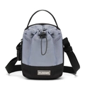 Crossbody phone bag with water bottle holder in grey-blue and black nylon finish - Light Blue