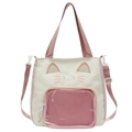 Rosa-beige Umhängetasche im Katzen-Stil mit transparentem Sichtfenster für Pins - Rosa