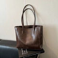 Bolso tote retro marrón oscuro de gran capacidad en piel sintética con textura vintage - Café Sin Colgante