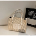 Elegante borsa tote crema con stampa M e logo con lettera in rilievo sul davanti - Bianco avorio