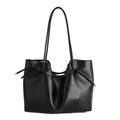 Bolso tote retro negro de cuero con detalles de cordones laterales y asas largas - Negro