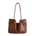 Bolso tote retro de cuero marrón con detalles de cordones y gran capacidad para mujer - Marrón