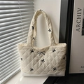 Borsa tote trapuntata bianco avorio con ricamo a fiocco nero e fibbia in metallo - Bianco