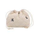 Quilted drawstring bucket bag in creamy white with black X-pattern embroidery - White
